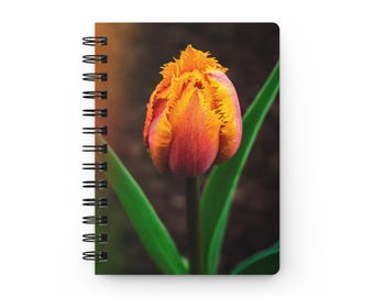 Notitieboek met oranje spiraalbinding en tulpenfranjes | Notitieboek voor bloemenfotografie, Lentebloei