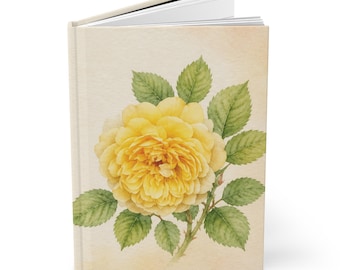 Notitieboek met harde kaft en aquarelverf van gele rozen | Bloemennotitieboek, botanisch schetsboek