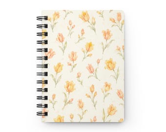 Notitieboekje met spiraalbinding en aquarelpatroon van tulpen | Bloemendagboek