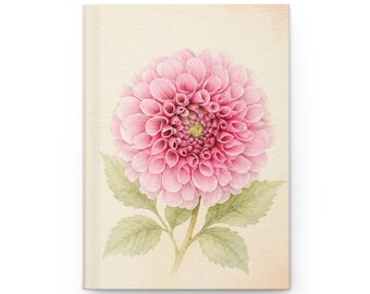 Notitieboek met harde kaft en roze dahlia-bloemenprint | Notitieboekje met lijnen
