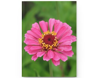 Notitieboek met harde kaft in de vorm van een roze zinnia | Notitieboek voor bloemenfotografie