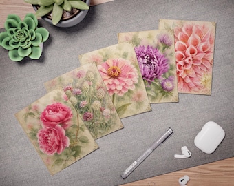 Vintage bloemen aquarel kaarten 5-pack | Wenskaarten