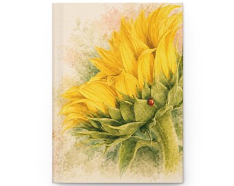Notitieboek met harde kaft en zonnebloemmotief in aquarel | Notitieboekje met lijnen
