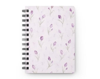 Notitieboekje met lavendelkleurige tulpen in aquarel | Spiraalnotitieboekje met bloemenmotief