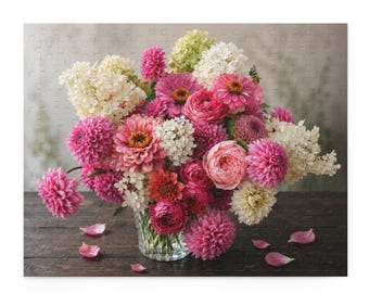 Puzzel met roze bloemenboeket | Stilleven van 252 stukjes (glanzende print)