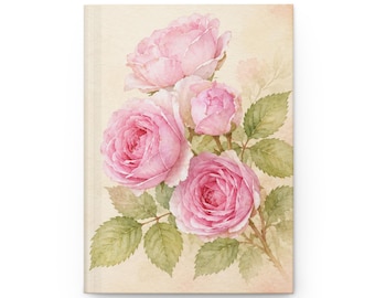 Roze Vintage Rozen Hardcover Notitieboek | Aquarel Bloemen Notitieboek