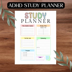 ADHD Study Planner Printable • Daily Weekly ADHD Planner • Brain Dump & Routine Builder • Executive Function Support • A4 PDF