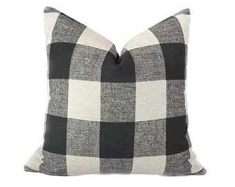 Buffalo Check Pillow Cover Black Tan Plaid Pillow Fall Farmhouse Throw Pillow Buffalo Lumbar Pillow in Black Tan Linen Pillow Cover 18x18