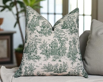 Toile Pillow Cover, Green Toile Pillo...