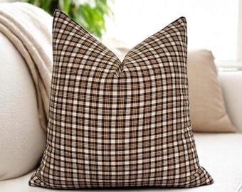 Plaid Pillow Cover, Brown Plaid Throw Pillow, Fall Pillow Cover, Christmas Pillow Cover, Plaid Lumbar, Pillow Cover in Brown Plaid