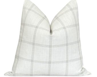 Gray Plaid Pillow Cover, Windowpane Throw Pillow, Modern Farmhouse Pillow Cover, Designer Plaid Pillow Cover, Gray White Pillow Cover, Gift