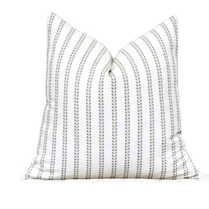Green and White Stripe Pillow Cover, Farmhouse Throw Pillow, Modern Pillow Cover in Green,  Lumbar, Designer Pillow Cover, Christmas Pillow