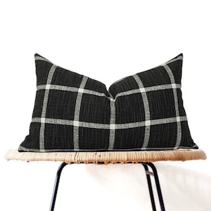 WindowPane Pillow Cover in Black, Plaid Throw Pillow Cover, Modern Farmhouse Pillow, Plaid Lumbar Pillow Cover, Black White Plaid Pillow
