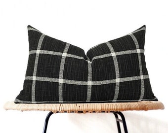 Black Windowpane Plaid Pillow Cover, Modern Farmhouse Style