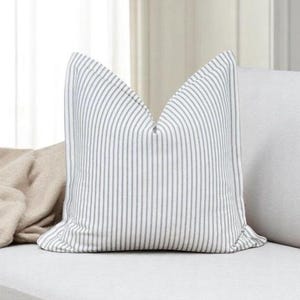Ticking Stripe Pillow Cover, Navy Blue Ticking Pillow Cover, Farmhouse Pillow Cover, Stripe Throw Pillow Cover in Blue White Stripe