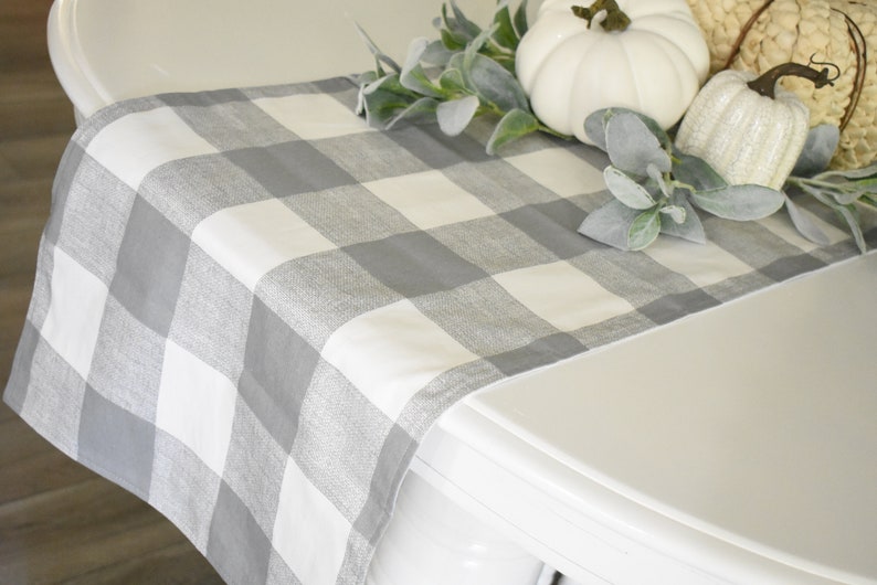 Buffalo Check Table Runner in Gray and White Plaid Farmhouse Etsy