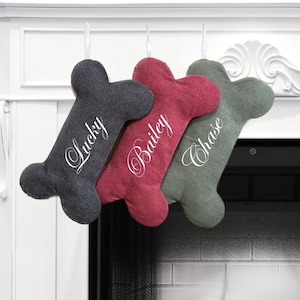 Personalized Dog Bone Christmas Stocking in Red Green Black Dog Bone Stocking, Pet Stocking, Farmhouse Dog Stocking, Modern Pet Stocking