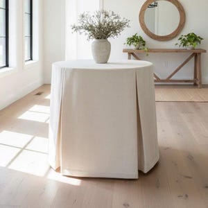 Cream Box Pleated Table Skirt, Round Tablecloth in Beige, Pleated Console Table End Skirt, Round Dining Table Pleated Tablecloth