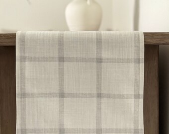 Gray and White Windowpane Table Runner, Modern Farmhouse Table Runner, Buffalo Check Table Runner, Ready To Ship