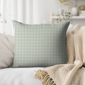 Sage Green Gingham Pillow Cover, Green Plaid Pillow Cover, Christmas Green Throw Pillow, Checkered Pillow Cover in Green and White