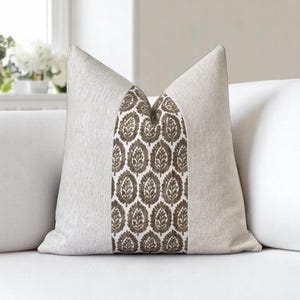 Brown Block Print Pillow Cover, Modern Pillow Cover, Floral Pillow Cover, Linen Block Print Pillow, Neutral Pillow Cover, Designer Pillow