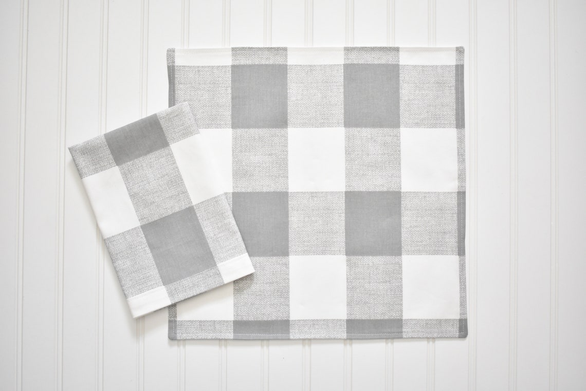 Gray Buffalo Check Plaid Placemats and Napkins Farmhouse Etsy