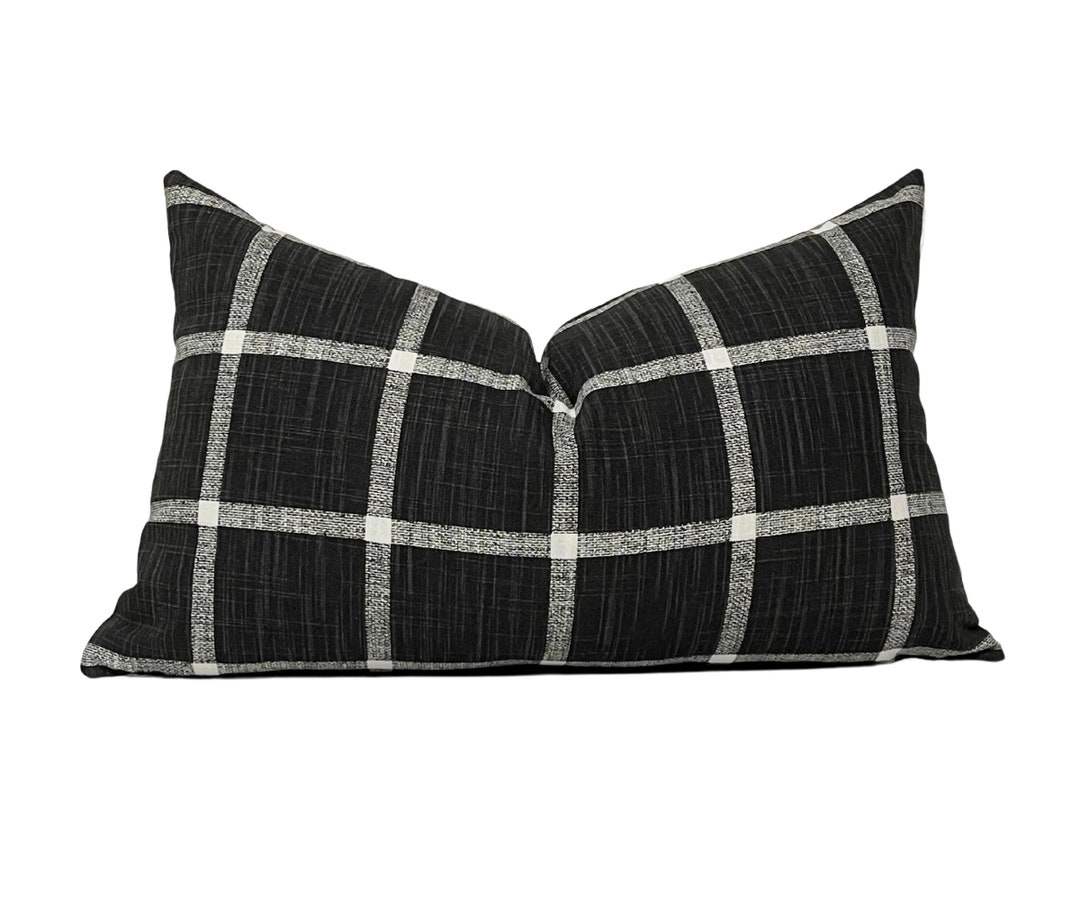 Windowpane Pillow Cover in Black Plaid Throw Pillow Cover Etsy