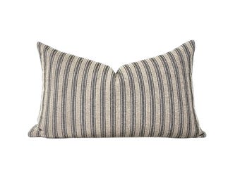 Black and Tan Ticking Stripe Pillow Cover, Farmhouse Decor