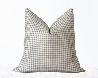 Gingham Pillow Cover, Taupe Beige Plaid Pillow Cover, Brown Gingham Pillow Cover, Check Pillow, Farmhouse Pillow Cover, Beige Gingham Pillow