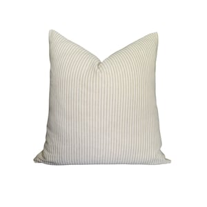 Pillow Cover in Beige Stripe Fall Modern Farmhouse Linen Throw Pillow Cover in Neutral Beige and White  Linen Lumbar 18x18 Pillow Cover