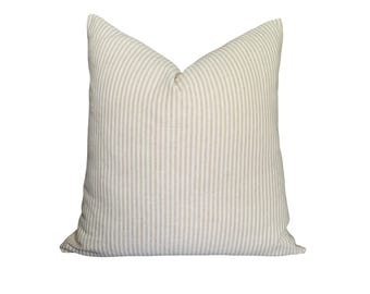Beige Stripe Linen Pillow Cover, Modern Farmhouse Throw Pillow