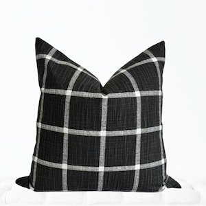 Windowpane Pillow Cover in Black Plaid Throw Pillow Cover Modern Farmhouse Pillow Plaid Lumbar Pillow Cover Black White Plaid Pillow