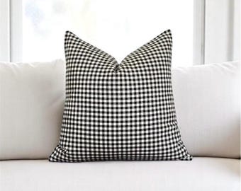 Plaid Pillow Cover, Black White Gingham Modern Pillow, Farmhouse Pillow Cover, Plaid Pillow Cover, Designer Throw Pillow, Plaid Lumbar, Gift