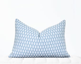 Blue White Block Print Pillow Cover, Blue Linen Pillow, Spring Pillow Cover, Floral Block Print Pillow Cover, Designer Pillow, Blue Pillow