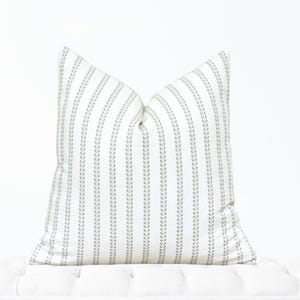 Green and White Stripe Pillow Cover, Farmhouse Throw Pillow, Modern Pillow Cover in Green,  Lumbar, Designer Pillow Cover, Christmas Pillow