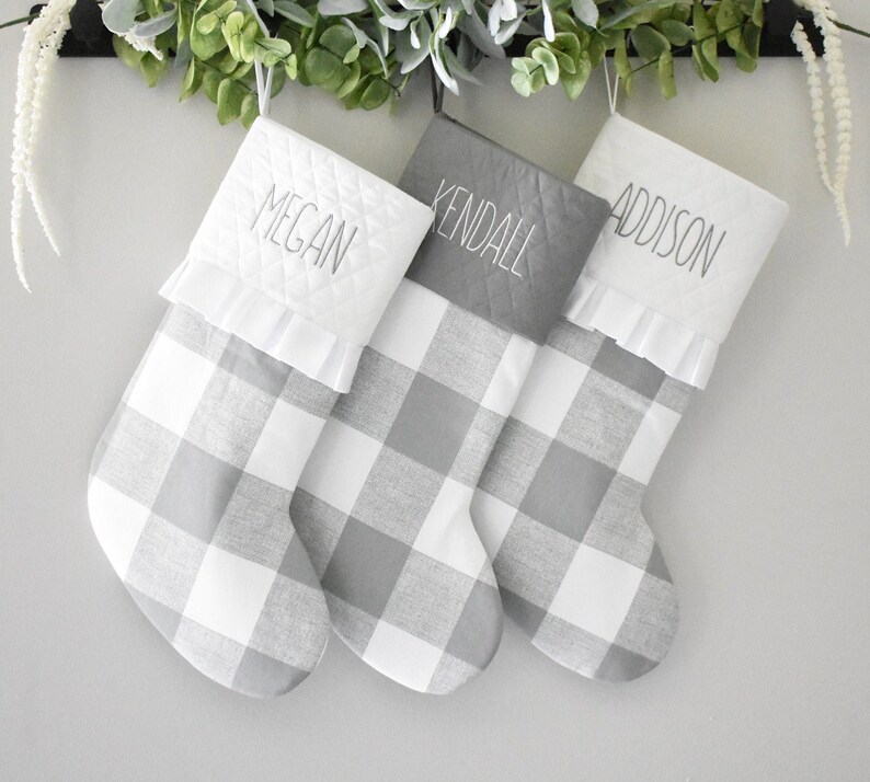 Personalized Quilted Stockings in Gray and White Buffalo Check Etsy