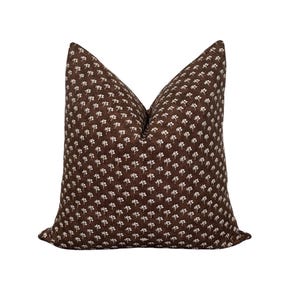 Brown Cream Block Print Pillow Cover, Block Floral Pillow, Fall Pillow Cover, Modern Farmhouse Pillow, Designer Pillow Cover, Neutral Pillow