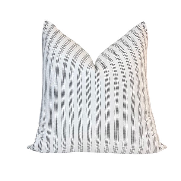 Ticking Stripe Pillow Cover in Gray Pillow Fall Cover for Pillow Farmhouse Pillow Cover Stripe Throw Pillow Cover Gray White Stripe