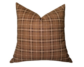 Plaid Pillow Cover, Brown Plaid Pillow, Fall Pillow Cover, Lumbar Plaid Throw Pillow, Christmas Plaid Pillow, 18x18, 20x20 Fall Plaid Pillow