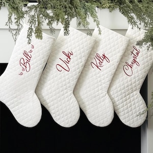 Personalized Christmas Stockings, Quilted Christmas stockings, White farmhouse stockings, Modern White Christmas Stockings Quilted
