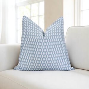 Blue Block Print Pillow Cover, Blue Linen Pillow, Spring Pillow Cover, Floral Block Print Pillow Cover, Designer Pillow, Gift, Block Lumbar