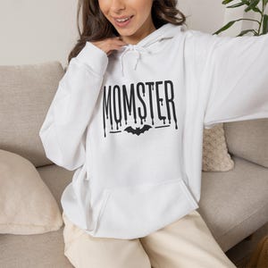 Momster Hoodie Halloween Mom Sweatshirt - Spooky Bat Gothic Pullover, Cozy Autumn Gift for Cool Moms