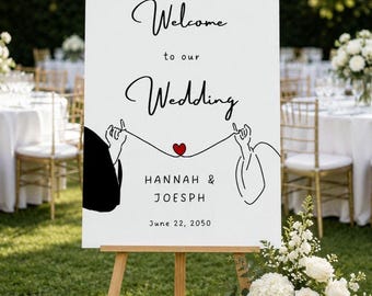 Plantilla de cartel de bienvenida para bodas: diseño minimalista con líneas, editable en Canva (descarga digital).