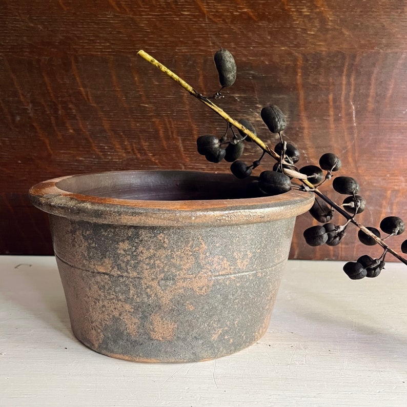 Vintage Pottery Crock Pot, Redware Crock, Rustic Pottery, Cottage Farmhouse Decor, Simple Utilitarian Pot, Handmade Pottery image 6