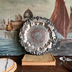 Antique Sheffield Silver on Copper Dish: Grape Motif, Engraved Silverplate Bowl