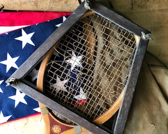 Antique Reach University Tennis Racquet: Gut String & Canvas Bag