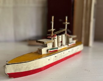 Antique Flat Bottom Boat, Vintage Japan, Model Boat, Old Toy Boat, Vintage Toys, Nautical Decor, Coastal Decor