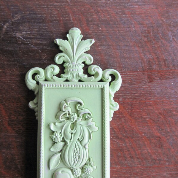 Vintage Wall Hanging, Green Scroll and Fruit
