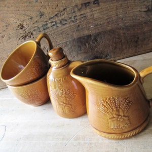 Vintage Franciscan, Wheat Pattern Pottery, Creamer Pitcher, Cups Vinegar Cruet, 1950's California Pottery, Franciscan Ware Summer Tan image 3