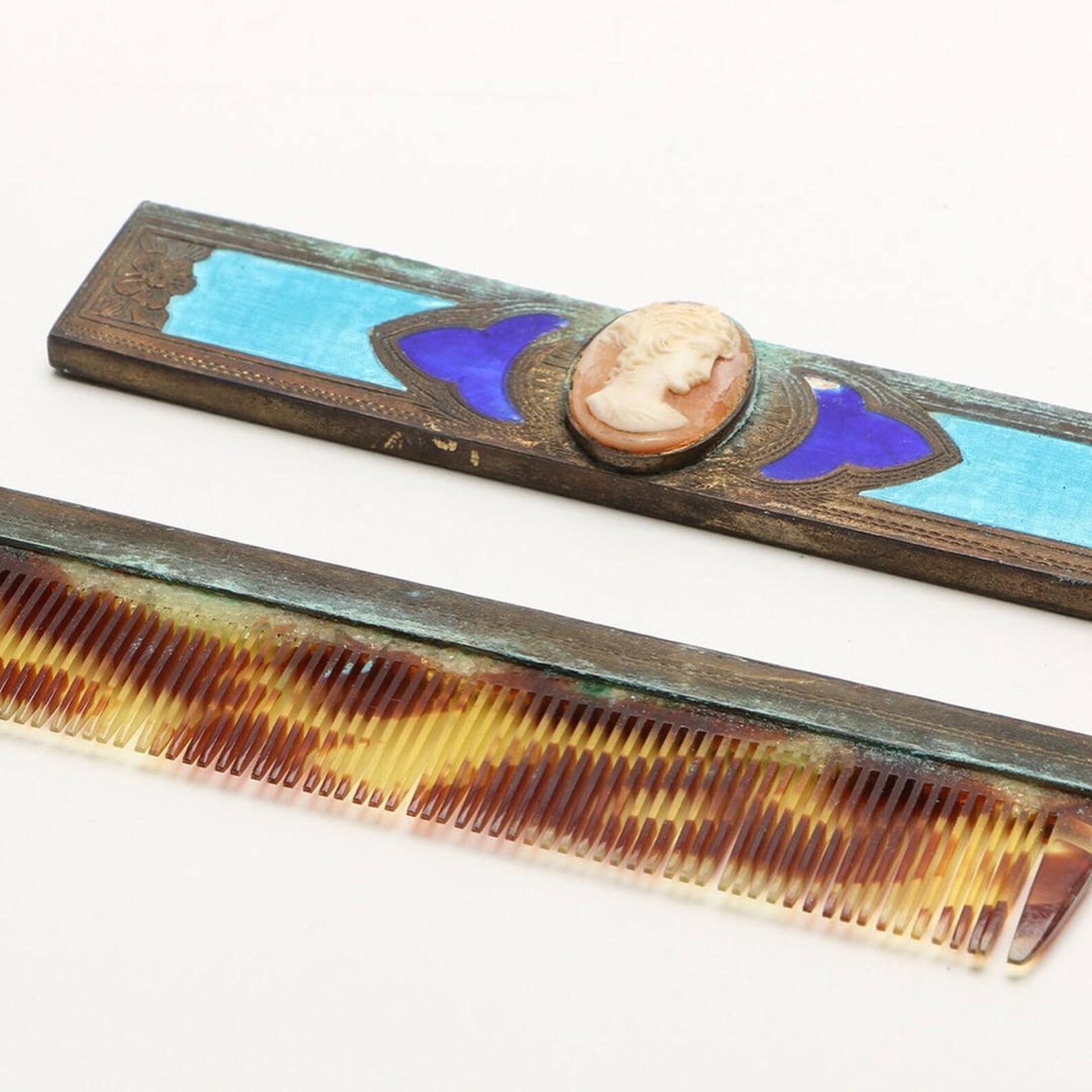 Antique Comb With Metal Handle and Case Art Deco Comb Cameo Etsy